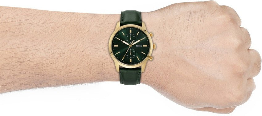 Fossil Townsman Chronograph Green Dial Green Leather Strap Watch for Men - FS5599 Watches Fossil   