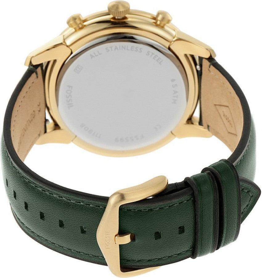 Fossil Townsman Chronograph Green Dial Green Leather Strap Watch for Men - FS5599 Watches Fossil   