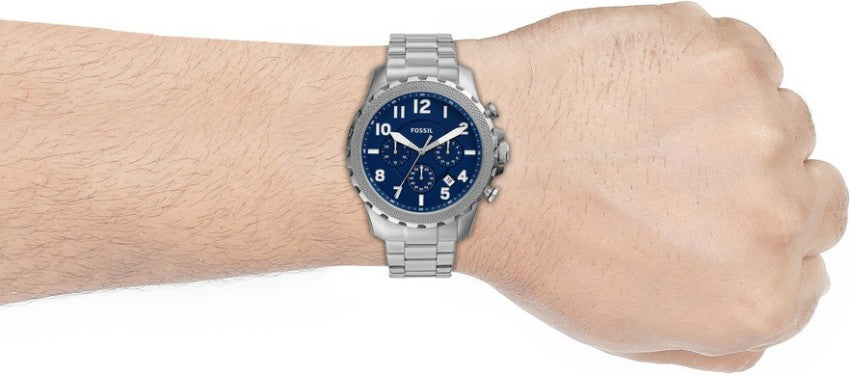 Fossil Bowman Chronograph Blue Dial Silver Steel Strap Watch for Men - FS5604 Watches Fossil   