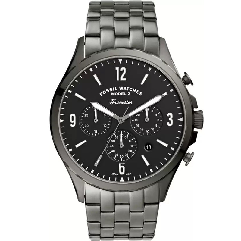 Fossil Forrester Chronograph Black Dial Grey Steel Strap Watch for Men - FS5606 Watches Fossil   