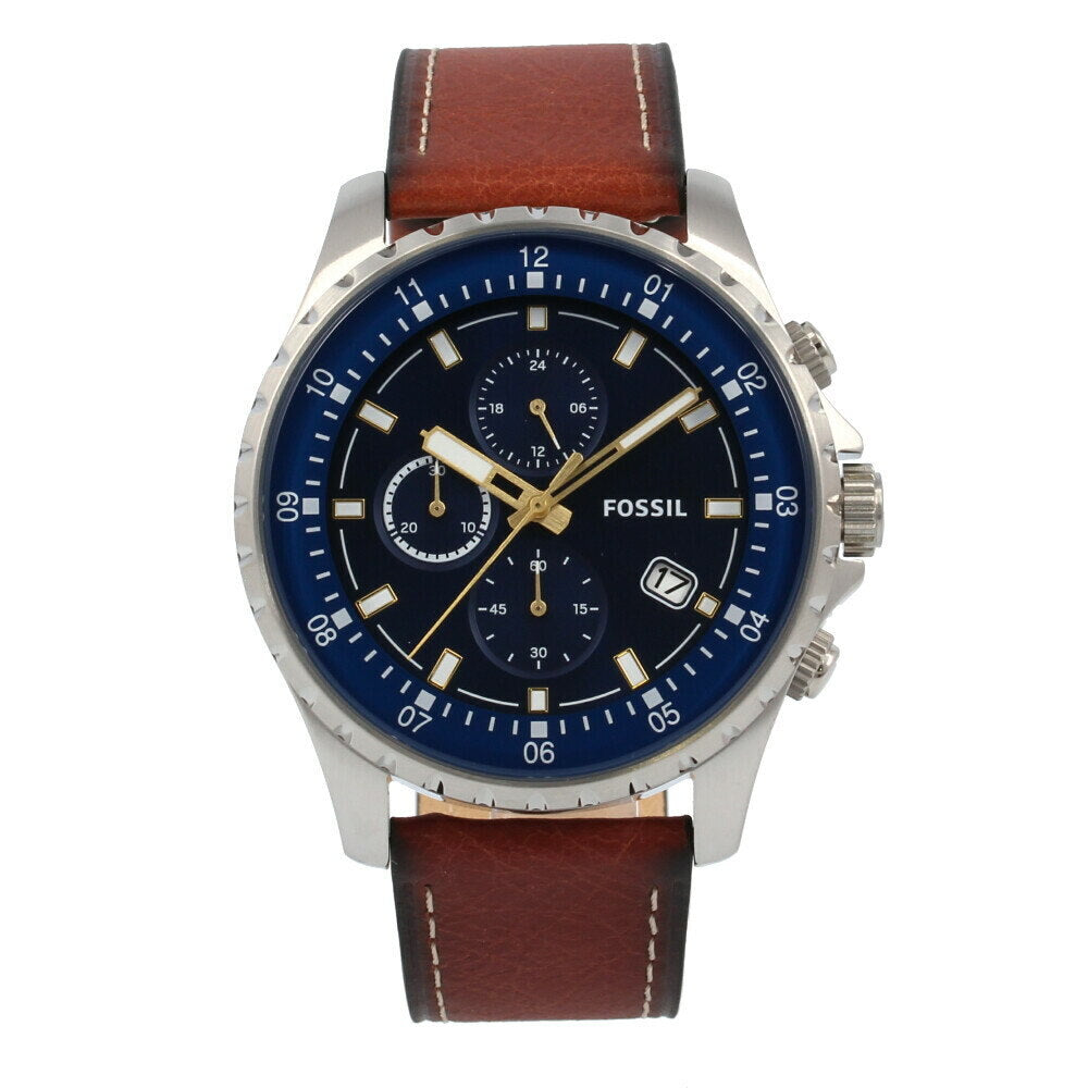 Fossil Dillinger Luggage Chronograph Blue Dial Brown Leather Strap Watch for Men - FS5675 Watches Fossil   