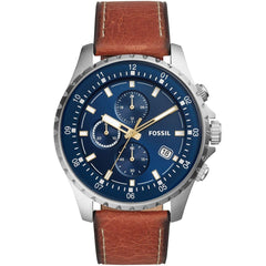 Fossil Dillinger Luggage Chronograph Blue Dial Brown Leather Strap Watch for Men - FS5675 Watches Fossil   