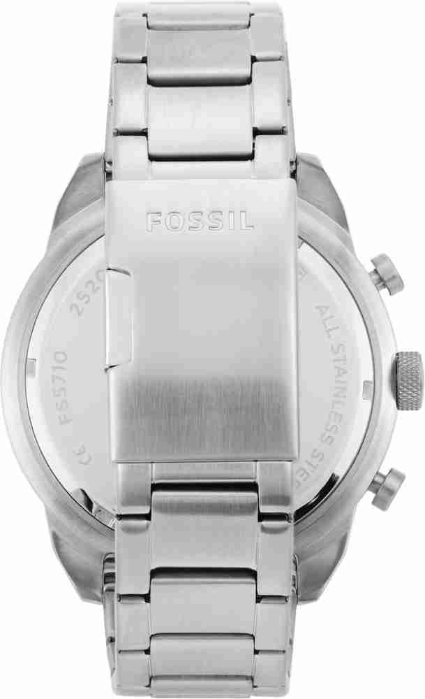 Fossil Bronson Chronograph Black Dial Silver Steel Strap Watch for Men - FS5710 Watches Fossil   