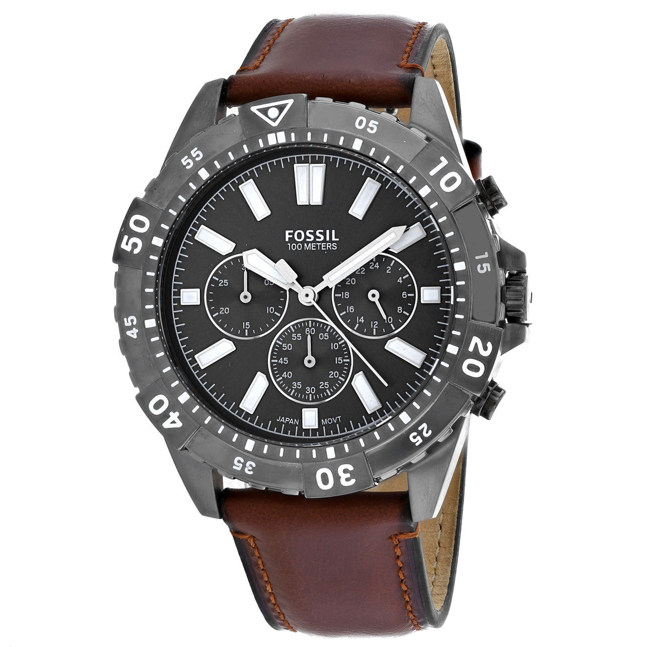 Fossil Garrett Chronograph Grey Dial Brown Leather Strap Watch for Men - FS5770 Watches Fossil   