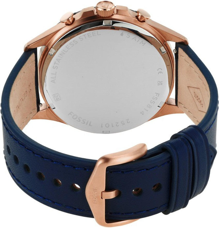 Fossil Forrester Chronograph Blue Dial Blue Leather Strap Watch for Men - FS5814 Watches Fossil   