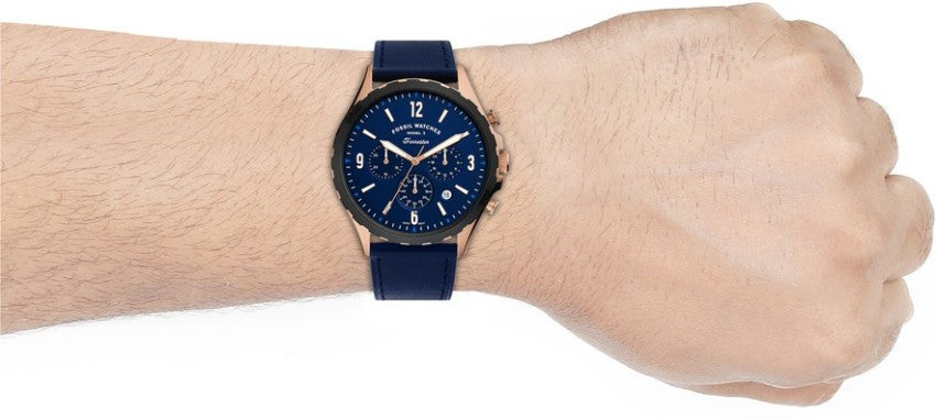 Fossil Forrester Chronograph Blue Dial Blue Leather Strap Watch for Men - FS5814 Watches Fossil   