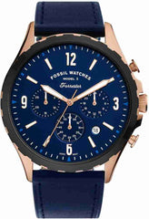 Fossil Forrester Chronograph Blue Dial Blue Leather Strap Watch for Men - FS5814 Watches Fossil   