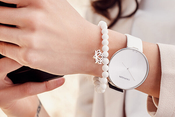 Calvin Klein Full Moon White Dial White Leather Strap Watch for Women - K8Y231L6 Watches Calvin Klein   