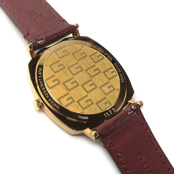 Gucci Grip Yellow Gold Dial Maroon Leather Strap Unisex Watch - YA157411 Watches Gucci   