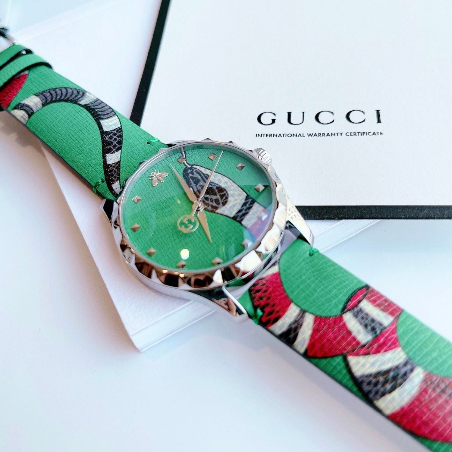 Gucci G Timeless Le Marche Des Merveilles Green Dial Green Leather Strap Watch Unisex - YA1264081 Watches Gucci   