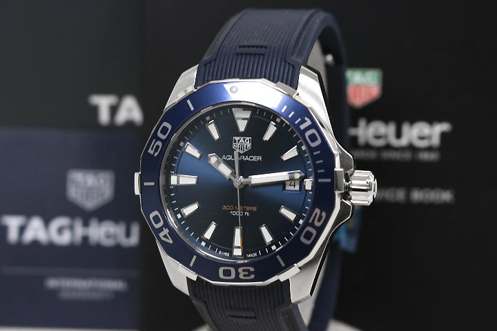 Tag Heuer Aquaracer 41mm Blue Dial Blue Rubber Strap Watch for Men - WAY111C.FT6155 Watches Tag Heuer   