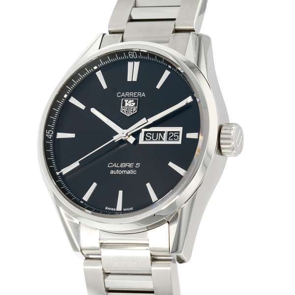 Tag Heuer Carrera Calibre 5 Automatic Black Dial Silver Steel Strap Watch for Men - WAR201A.BA0723 Watches Tag Heuer   