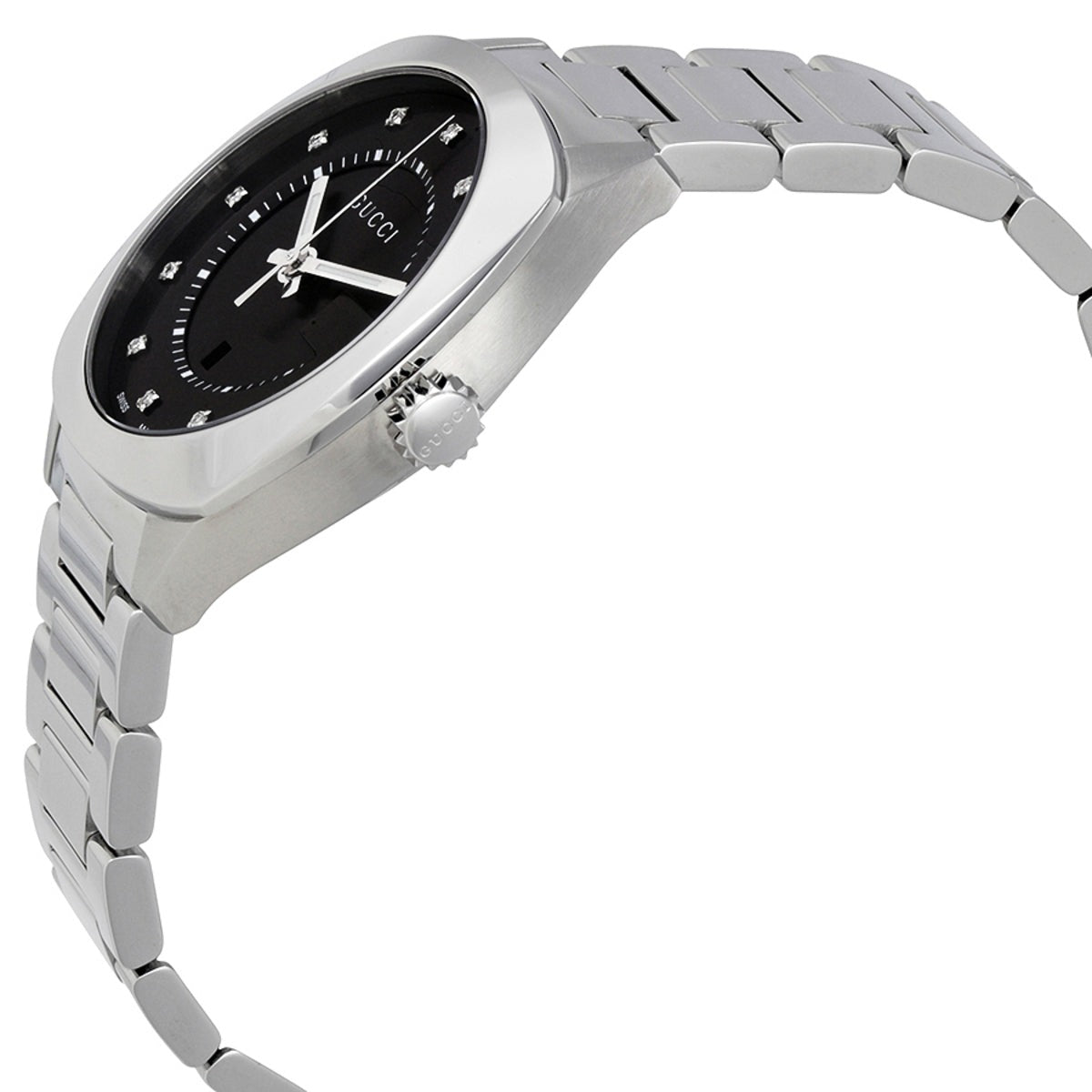 Gucci GG2570 Diamonds Black Dial Silver Steel Strap Watch For Women - YA142404 Watches Gucci   