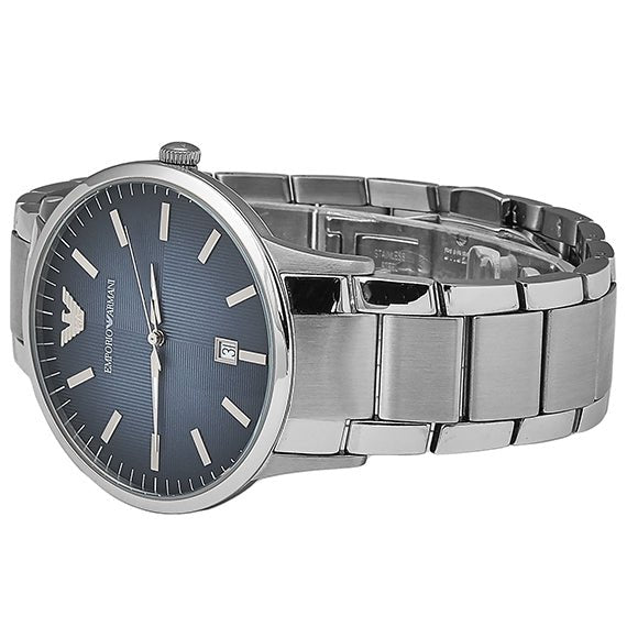 Emporio Armani Renato Blue Dial Silver Stainless Steel Watch For Men - AR2472 Watches Emporio Armani   