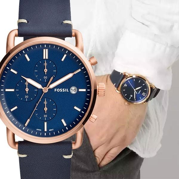 Fossil The Commuter Blue Dial Blue Leather Strap Watch for Men - FS5404 Watches Fossil   