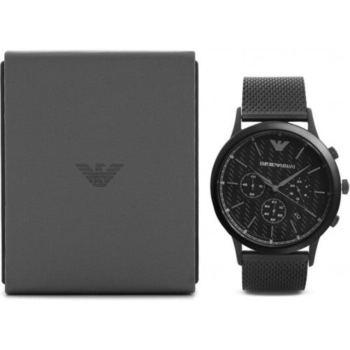 Emporio Armani Renato Chronograph Black Dial Black Mesh Bracelet Watch For Men - AR2498 Watches Emporio Armani   