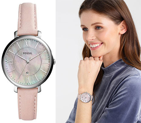 Fossil Jacqueline Blush Mother of Pearl Dial Pink Leather Strap Watch for Women - ES4151 Watches Fossil   