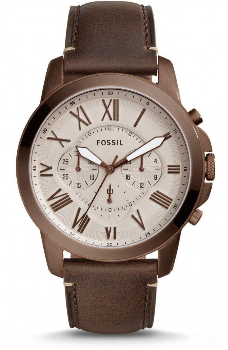 Fossil Grant Chronograph White Dial Brown Leather Strap Watch for Men - FS5344 Watches Fossil   