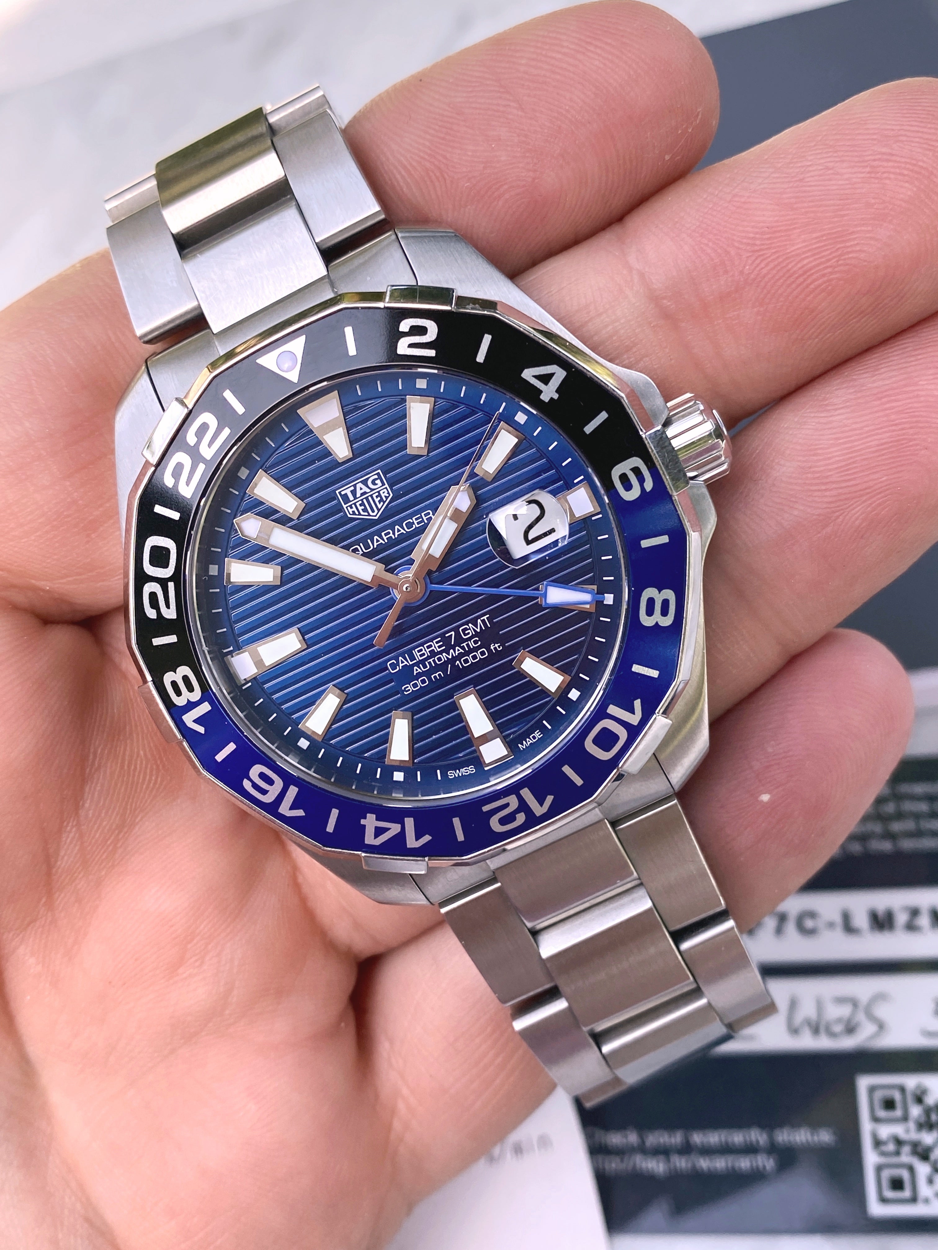 Tag Heuer Aquaracer GMT Calibre 6 Automatic Blue Dial Silver Steel Strap Watch for Men - WAY201T.BA0927 Watches Tag Heuer   