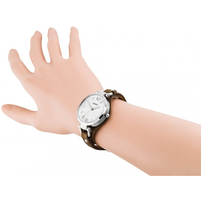 Fossil Georgia White Dial Brown Leather Strap Watch for Women - ES3060 Watches Fossil   