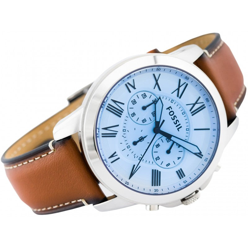 Fossil Grant Chronograph Blue Dial Brown Leather Strap Watch for Men - FS5184 Watches Fossil   