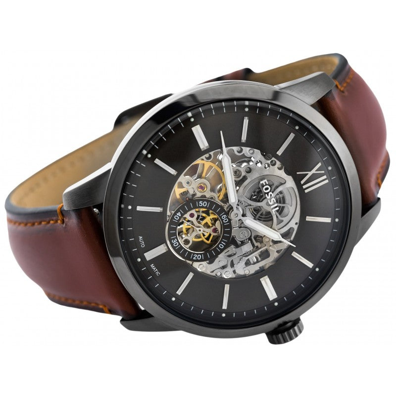 Fossil Townsman Automatic Skeleton Black Dial Brown Leather Strap Watch for Men - ME3181 Watches Fossil   