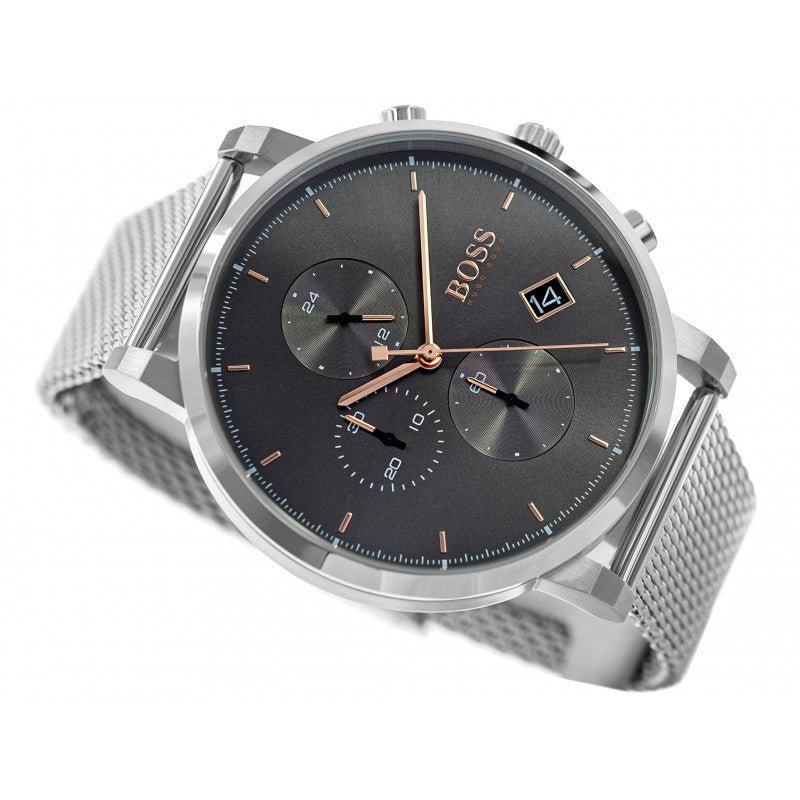 Hugo Boss Integrity Grey Dial Silver Mesh Bracelet Watch for Men - 1513807 Watches Hugo Boss   