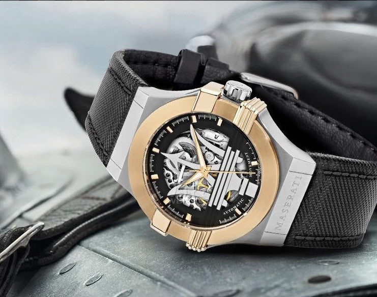 Maserati Potenza Automatic Skeleton Dial Black Strap Watch For Men - R8821108011 Watches Maserati   