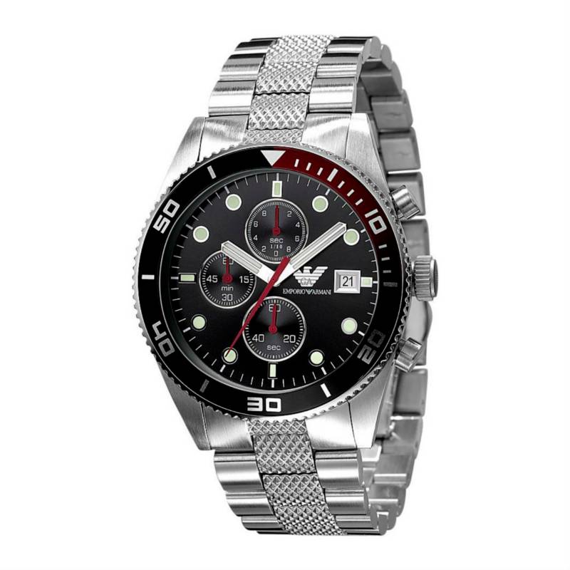 Emporio Armani Chronograph Black Dial Silver Stainless Steel Watch For Men - AR5855 Watches Emporio Armani   