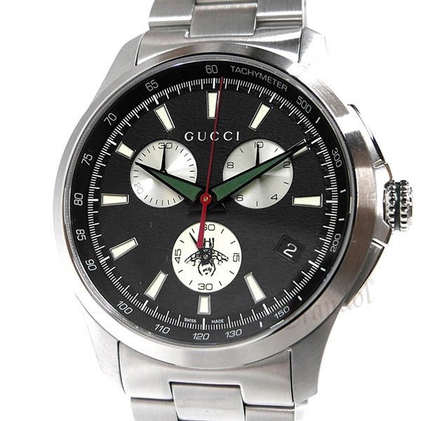 Gucci G-Timeless Chronograph Black Dial Silver Steel Strap Watch For Men - YA126267 Watches Gucci   