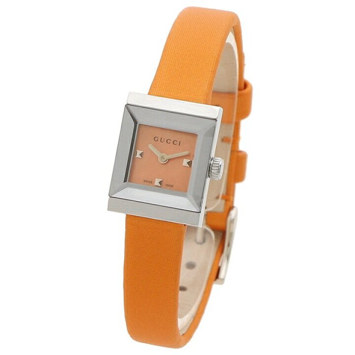 Gucci G-Frame Square Mother of Pearl Orange Dial Orange Leather Strap Watch For Women - YA128532 Watches Gucci   