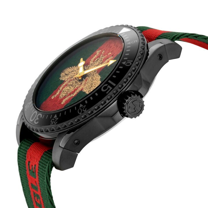 Gucci Dive Green & Red Dial Green & Red Nylon Strap Watch For Men - YA136216 Watches Gucci   