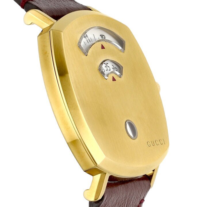 Gucci Grip Yellow Gold Dial Maroon Leather Strap Unisex Watch - YA157411 Watches Gucci   