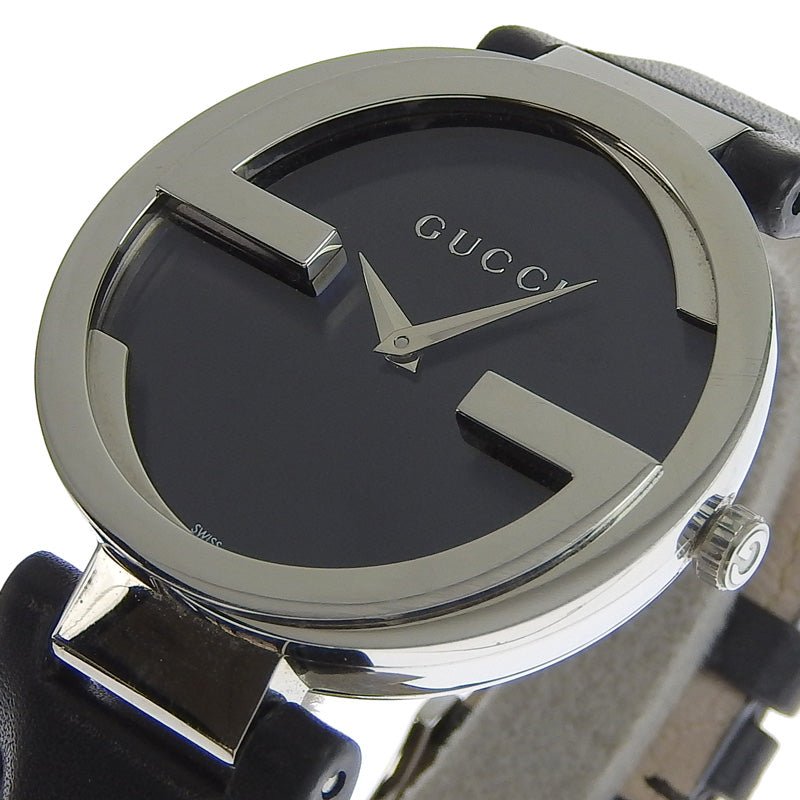 Gucci G Interlocking Black Dial Black Leather Strap Watch For Women - YA133301 Watches Gucci   