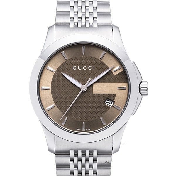 Gucci G Timeless Brown Dial Silver Steel Strap Watch For Men - YA126406 Watches Gucci   