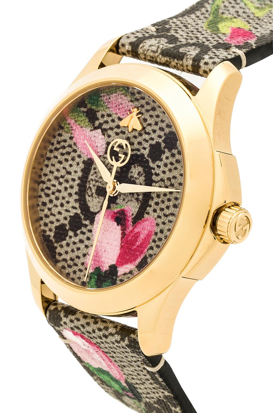 Gucci G Timeless Floral Brown Dial Brown Leather Strap Watch For Women - YA1264038 Watches Gucci   