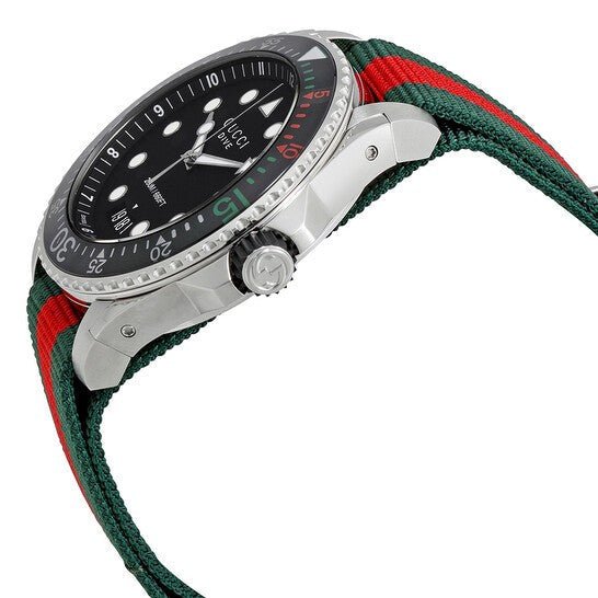 Gucci Dive Black Dial Red & Green Nylon Strap Watch For Men - YA136209 Watches Gucci   