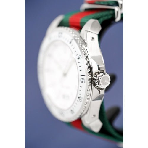 Gucci Dive White Dial Red & Green Nylon Strap Watch For Men - YA136207 Watches Gucci   