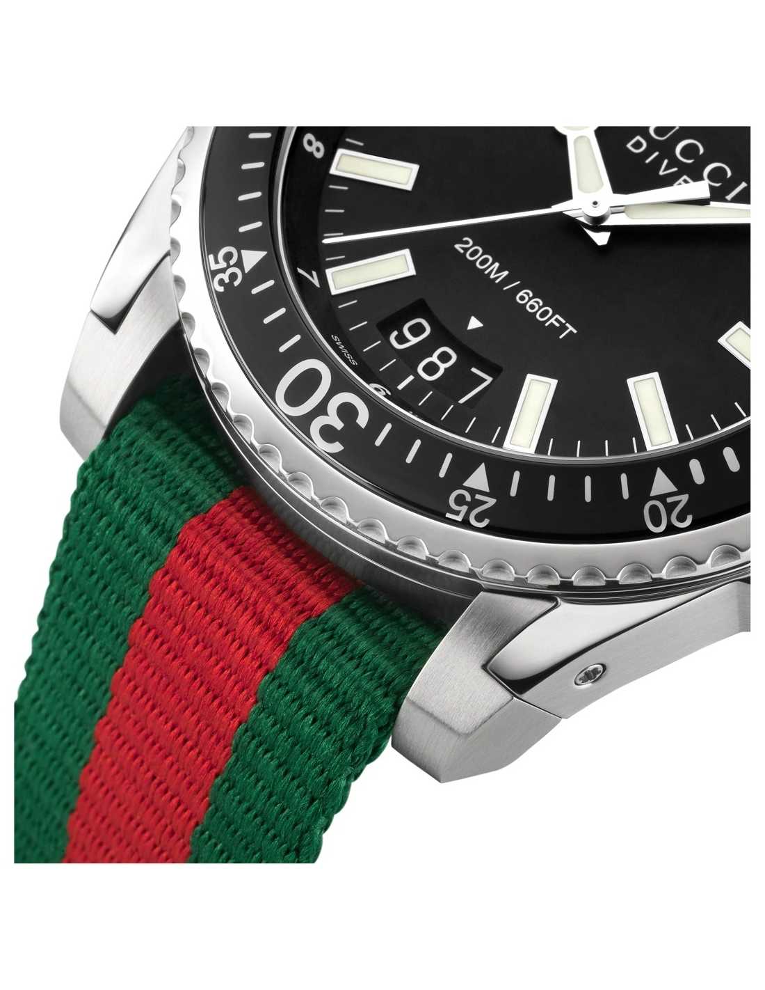 Gucci Dive Black Dial Green & Red Nylon Strap Watch For Men - YA136206 Watches Gucci   