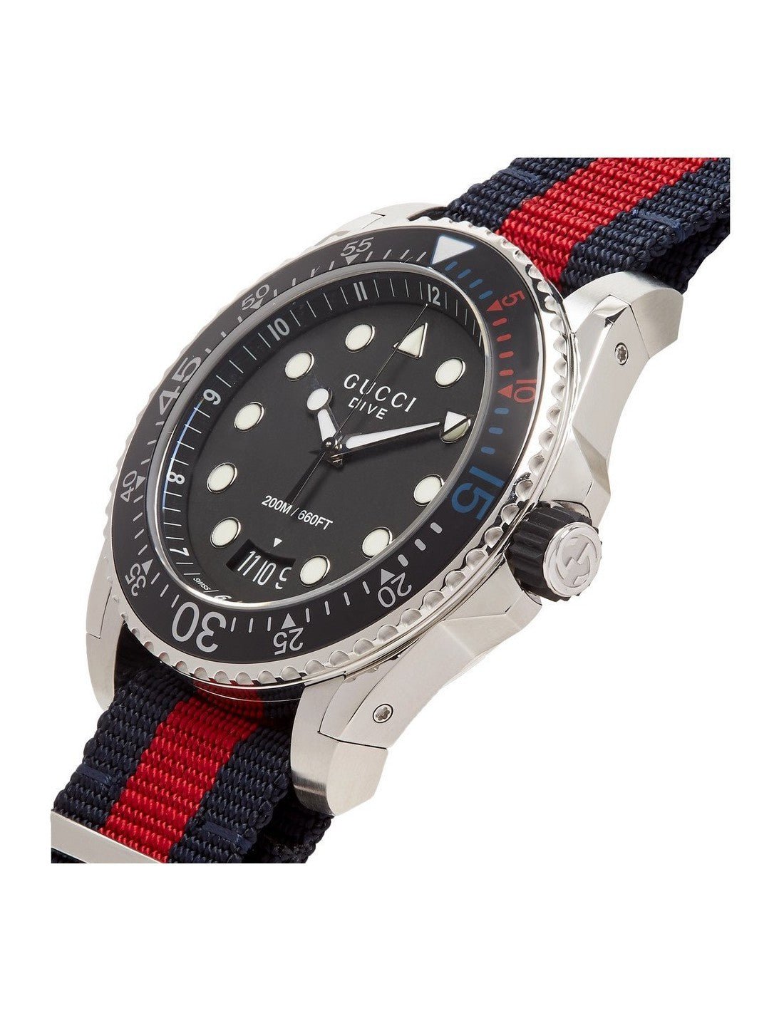 Gucci Dive Black Dial Red & Blue Nylon Strap Watch For Men - YA136210 Watches Gucci   