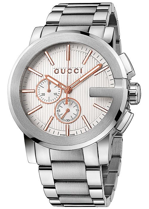 Gucci G Chrono Chronograph Silver Dial Silver Steel Strap Watch For Men - YA101201 Watches Gucci   