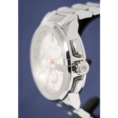 Gucci G Chrono Chronograph Silver Dial Silver Steel Strap Watch For Men - YA101201 Watches Gucci   