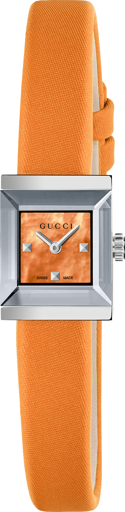 Gucci G-Frame Square Mother of Pearl Orange Dial Orange Leather Strap Watch For Women - YA128532 Watches Gucci   