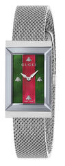 Gucci G Frame Red and Green Dial Silver Mesh Bracelet Watch For Women - YA147401 Watches Gucci   