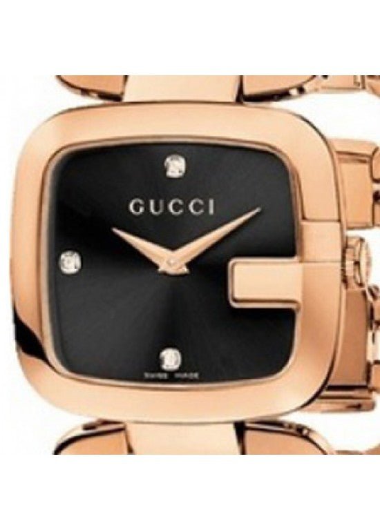 Gucci G Gucci Black Dial Rose Gold Steel Strap Watch For Women - YA125409 Watches Gucci   