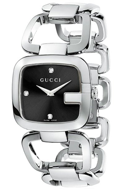 Gucci G Gucci Diamond Black Dial Silver Steel Strap Watch For Women - YA125406 Watches Gucci   