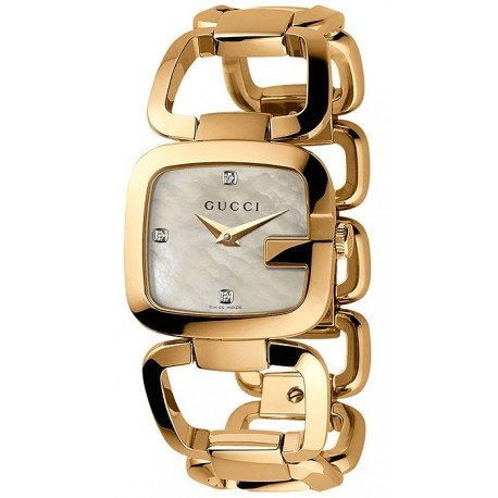 Gucci G Gucci Diamonds Mother of Pearl Dial Yellow Gold Steel Strap Watch For Women - YA125513 Watches Gucci   