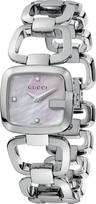 Gucci G Gucci Diamond Mother of Pearl Dial Silver Steel Strap Watch For Women - YA125502 Watches Gucci   