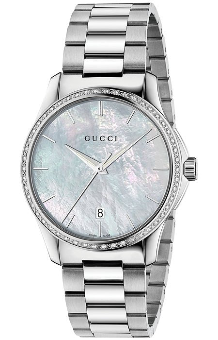 Gucci G Timeless White Mother of Pearl Dial Silver Steel Strap Watch For Women - YA126444 Watches Gucci   