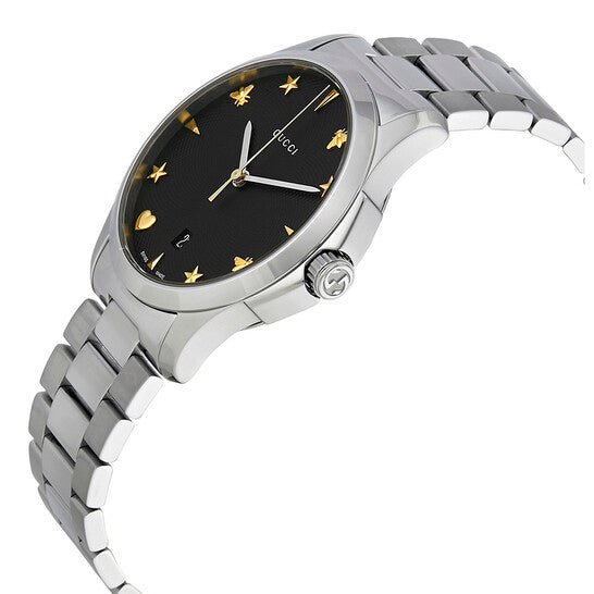 Gucci G Timeless Black Dial Silver Steel Strap Watch For Women - YA1264029A Watches Gucci   